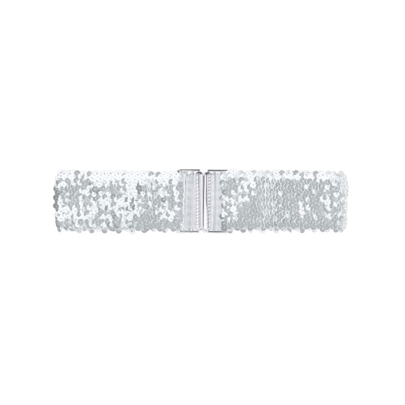 Stretchy Waist Belts Metal Interlock Buckles Sequins Decor Belts Silver